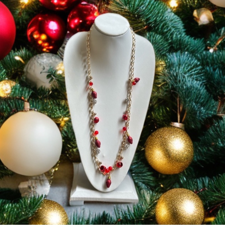 Christmas Bells Lights Gold Necklace